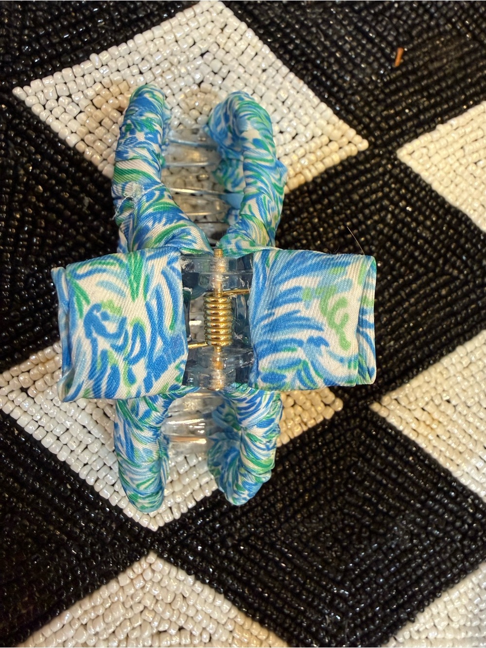 NWOT Lilly Pulitzer Blue & Green Patterned Fabric Hair Claw